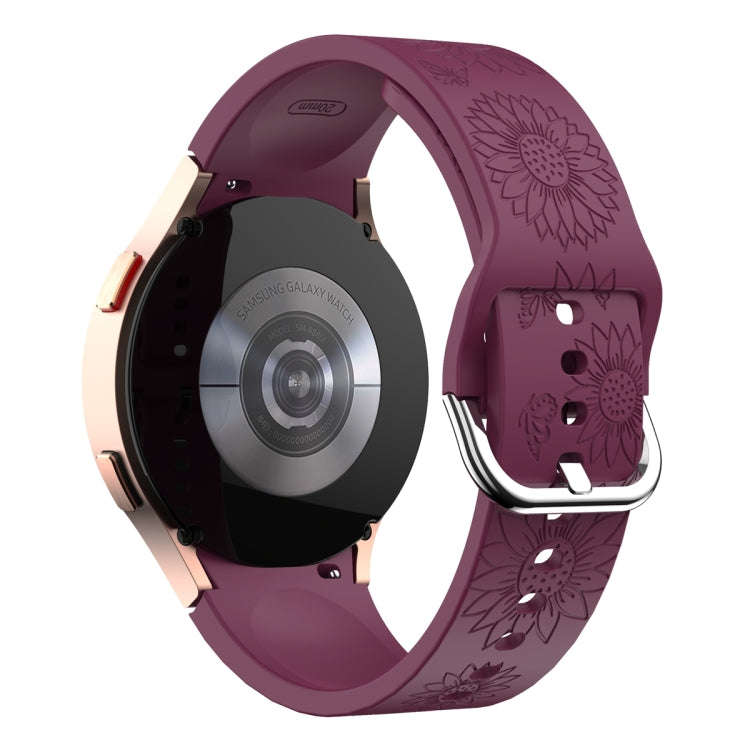 For Samsung Galaxy Watch 6 Sunflower Pattern Embossed Silicone Watch Band(Wine Red)