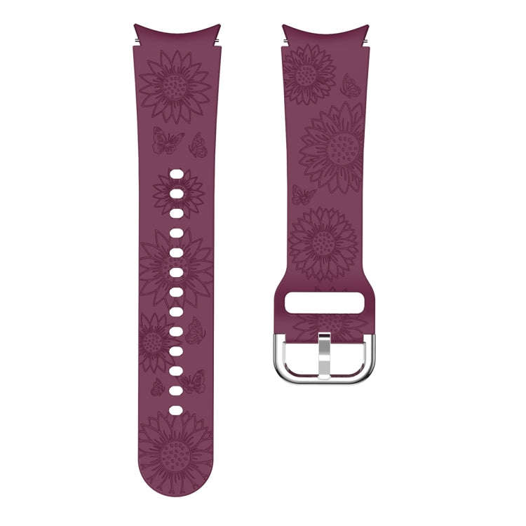 For Samsung Galaxy Watch 6 Sunflower Pattern Embossed Silicone Watch Band(Wine Red)