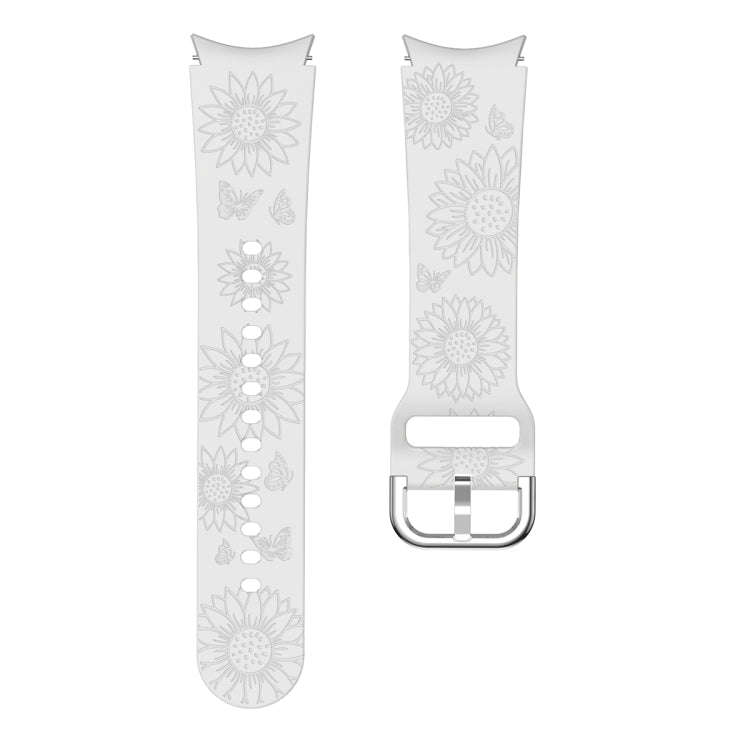 For Samsung Galaxy Watch 6 Sunflower Pattern Embossed Silicone Watch Band(Light Grey)