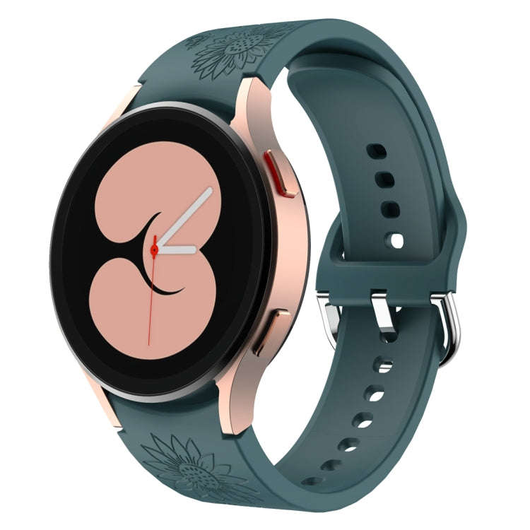 For Samsung Galaxy Watch 6 Sunflower Pattern Embossed Silicone Watch Band(Pine Green)