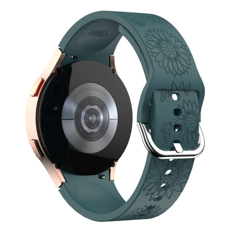 For Samsung Galaxy Watch 6 Sunflower Pattern Embossed Silicone Watch Band(Pine Green)