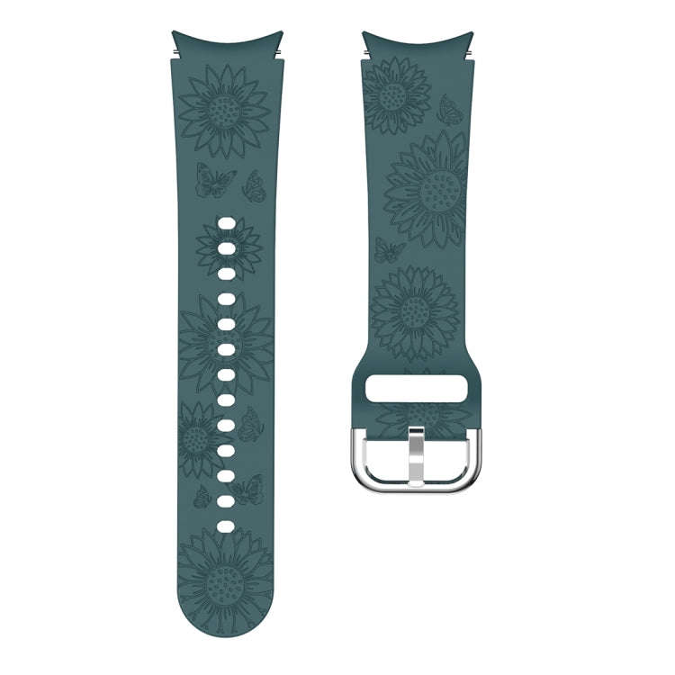 For Samsung Galaxy Watch 6 Sunflower Pattern Embossed Silicone Watch Band(Pine Green)