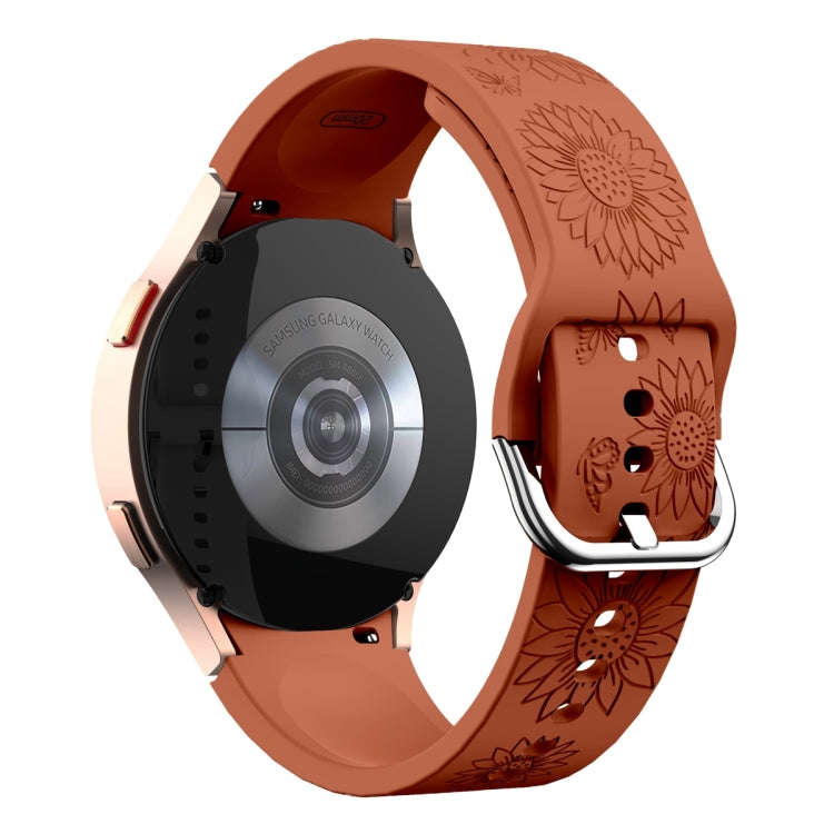 For Samsung Galaxy Watch 6 Sunflower Pattern Embossed Silicone Watch Band(Brown)