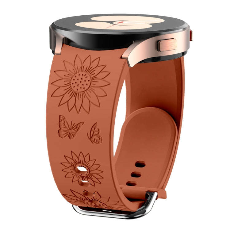 For Samsung Galaxy Watch 6 Sunflower Pattern Embossed Silicone Watch Band(Brown)