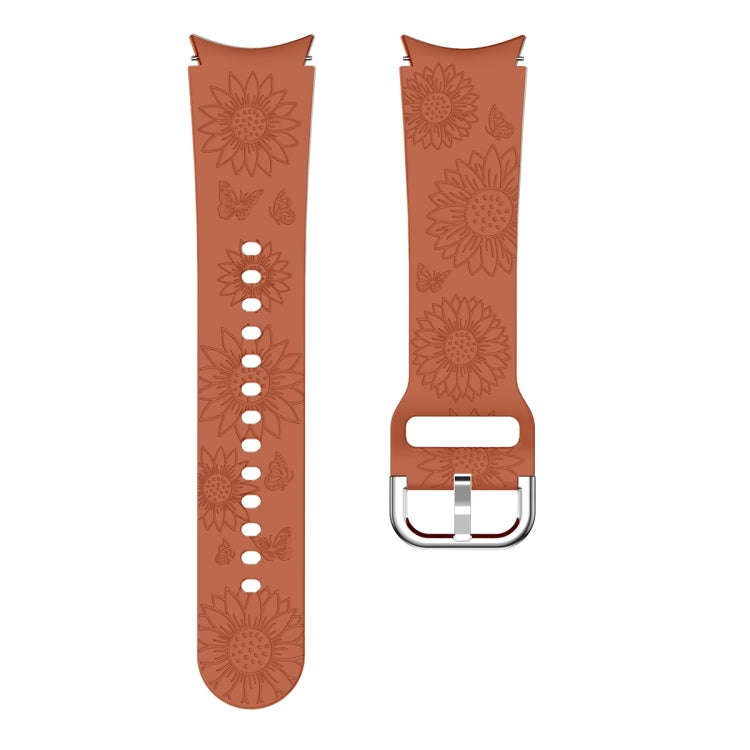 For Samsung Galaxy Watch 6 Sunflower Pattern Embossed Silicone Watch Band(Brown)