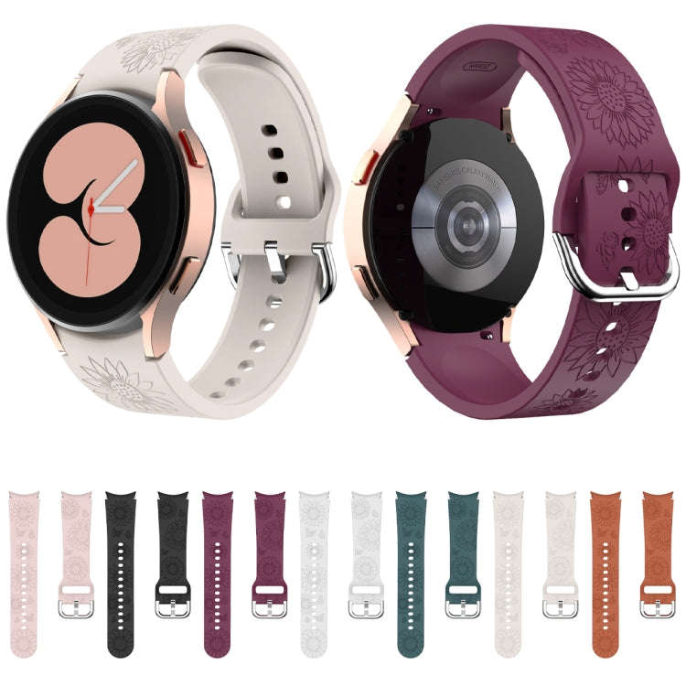 For Samsung Galaxy Watch 6 Sunflower Pattern Embossed Silicone Watch Band(Light Grey)