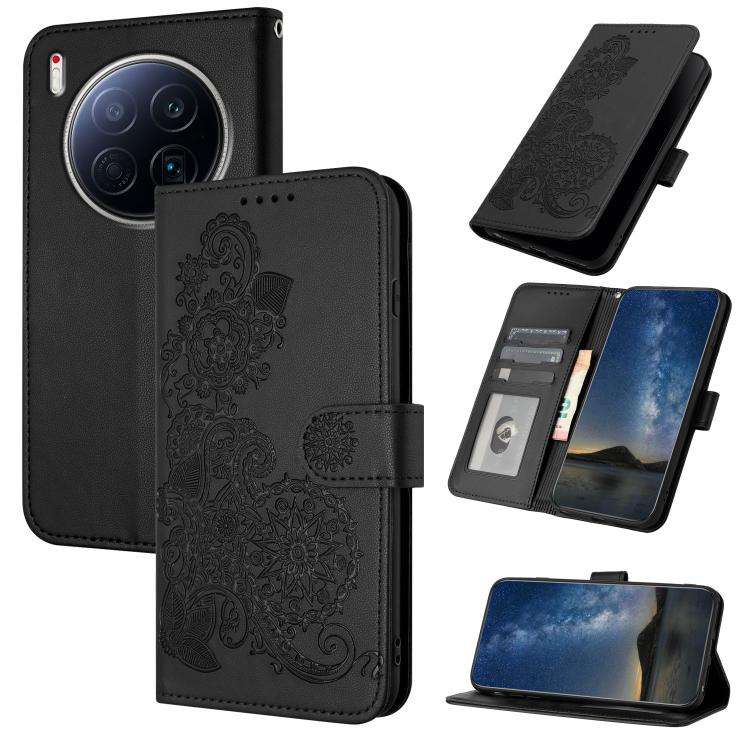 For Tecno Camon 40 Premier Datura Flower Embossed Flip Leather Phone Case(Black)