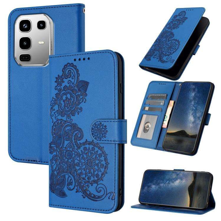 For Infinix Note 50 4G / Note 50 Pro 4G Datura Flower Embossed Flip Leather Phone Case(Blue)