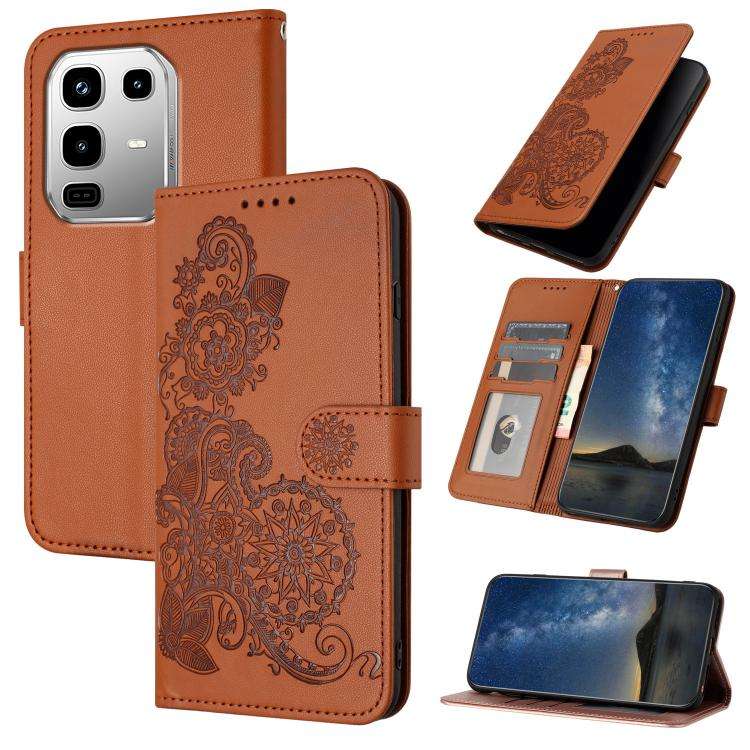 For Infinix Note 50 4G / Note 50 Pro 4G Datura Flower Embossed Flip Leather Phone Case(Brown)