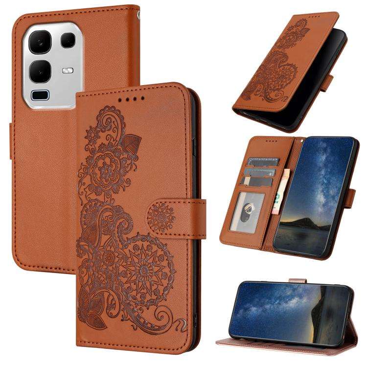 For Infinix Note 50x Datura Flower Embossed Flip Leather Phone Case(Brown)