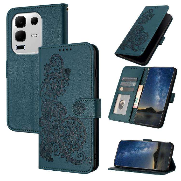 For Infinix Note 50x Datura Flower Embossed Flip Leather Phone Case(Dark Green)
