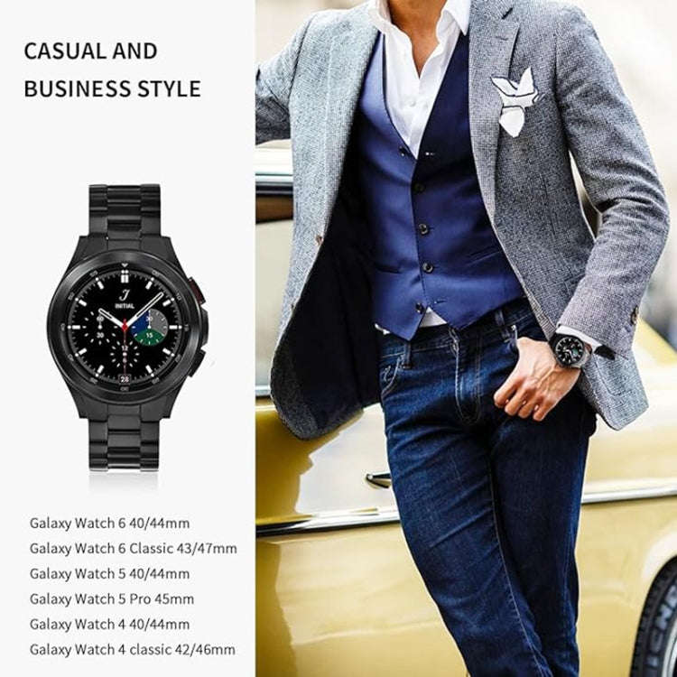 For Samsung Galaxy Watch 6 / 5 / 4 Three Bead Stainless Steel Metal Watch Band(Black)