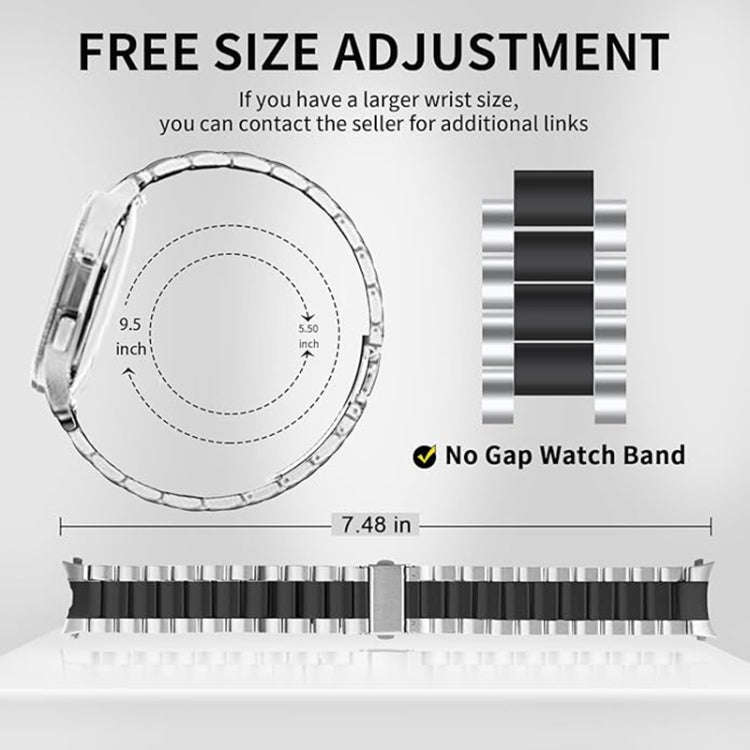 For Samsung Galaxy Watch 6 / 5 / 4 Three Bead Stainless Steel Metal Watch Band(Silver Black)