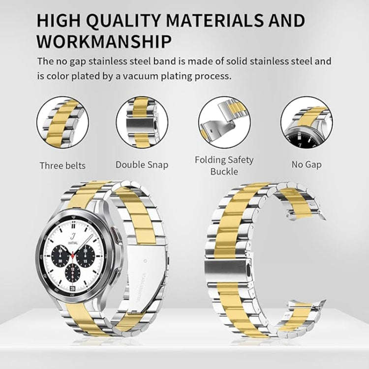 For Samsung Galaxy Watch 6 / 5 / 4 Three Bead Stainless Steel Metal Watch Band(Silver Gold)