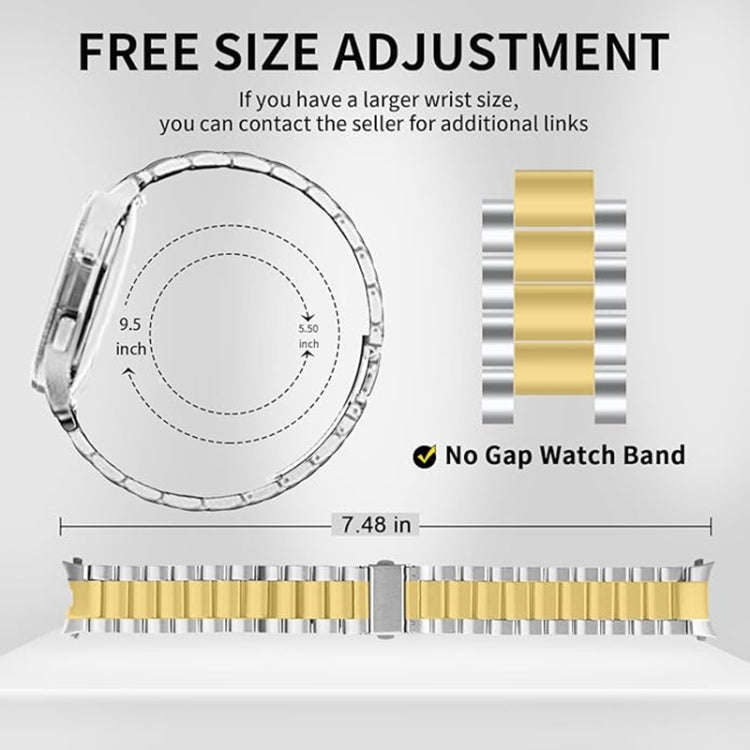 For Samsung Galaxy Watch 6 / 5 / 4 Three Bead Stainless Steel Metal Watch Band(Silver Gold)