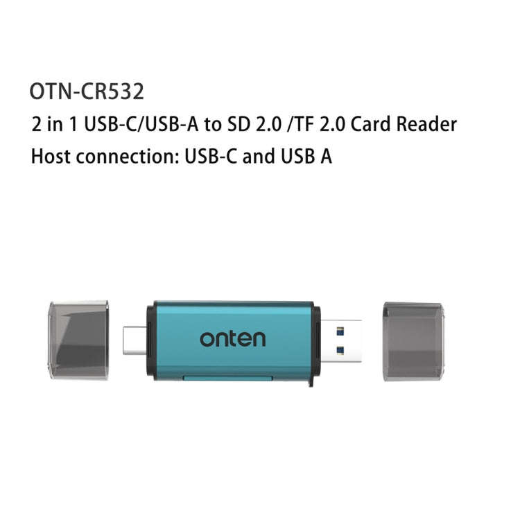 Onten CR532 2 in 1 USB-A / USB-C to SD2.0 / TF2.0 USB Card Reader(Pine Green)