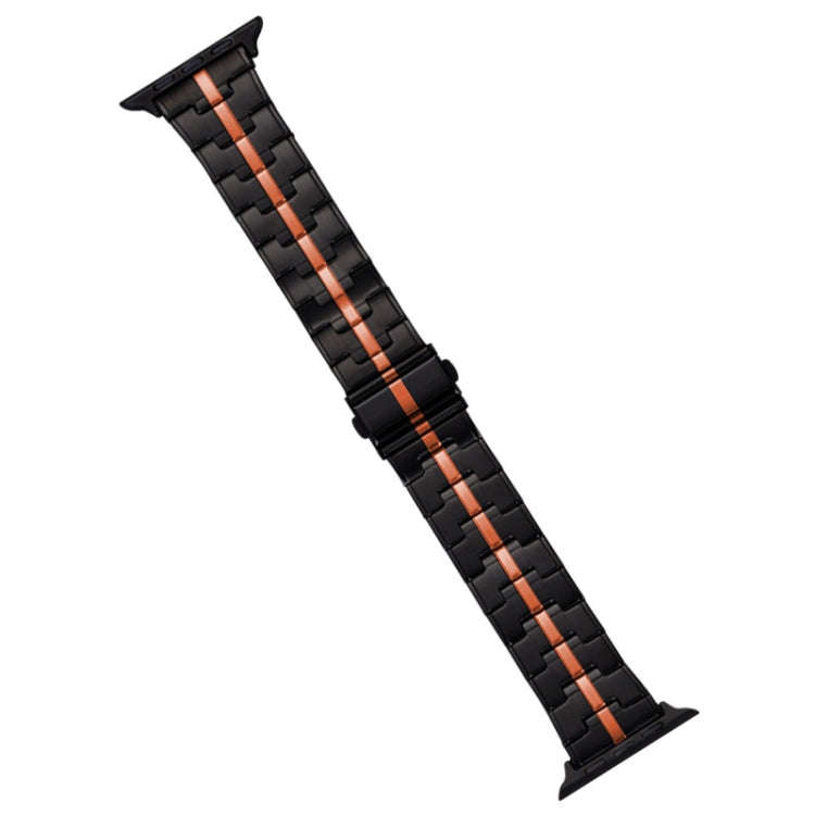 For Apple Watch Ultra 2 49mm Stainless Steel Watch Band(Black Orange)