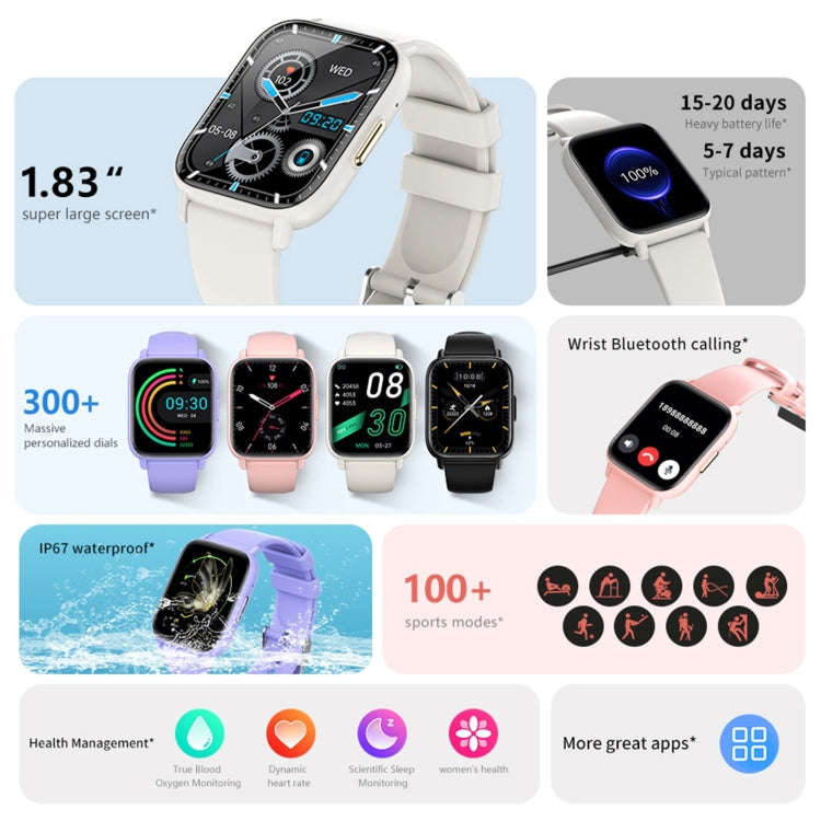 DM60+ 1.83 inch BT5.2 Smart Sport Watch, Support Bluetooth Call / Sleep / Blood Sugar / Blood Oxy...
