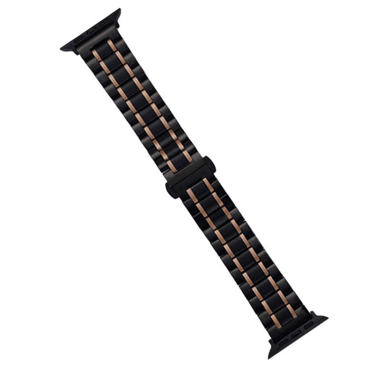 For Apple Watch 42mm Five-Beads Stainless Steel Watch Band(Black Rose Gold)