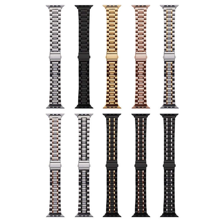 For Apple Watch Series 8 41mm Five-Beads Stainless Steel Watch Band(Black Gold)