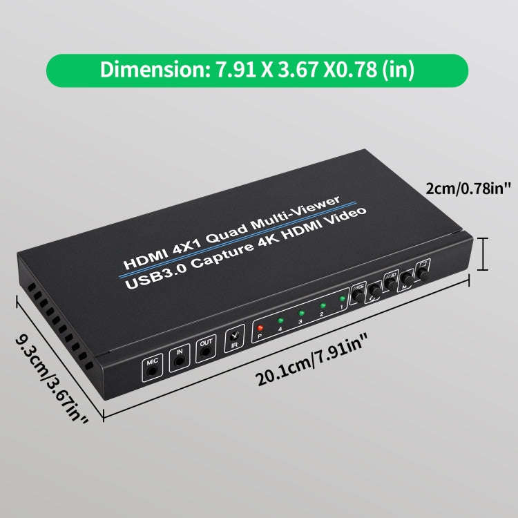 NK-941S 4K HDMI 4x1 Screen Splitter + USB3.0 Video Capture All In One Machine(Black)