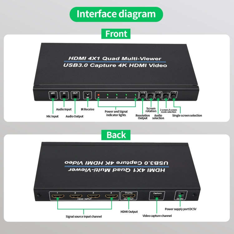 NK-941S 4K HDMI 4x1 Screen Splitter + USB3.0 Video Capture All In One Machine(Black)