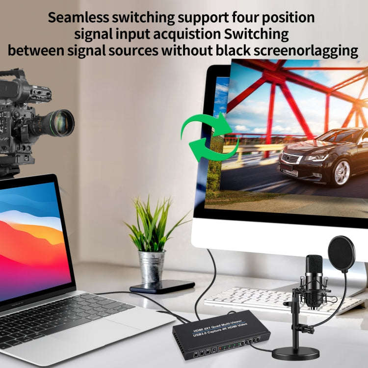 NK-941S 4K HDMI 4x1 Screen Splitter + USB3.0 Video Capture All In One Machine(Black)