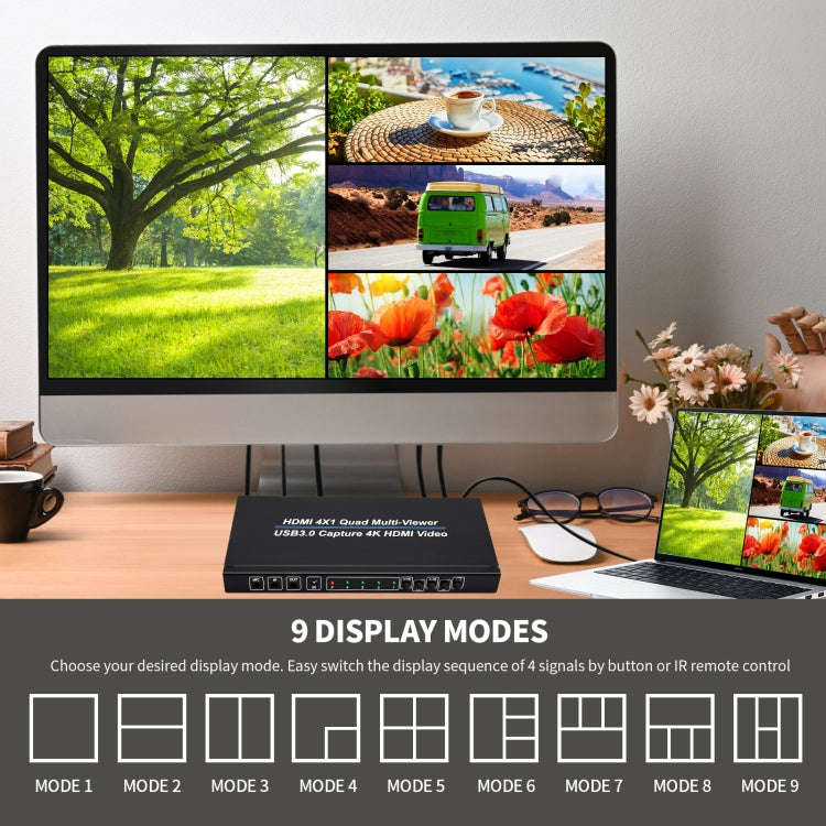 NK-941S 4K HDMI 4x1 Screen Splitter + USB3.0 Video Capture All In One Machine(Black)