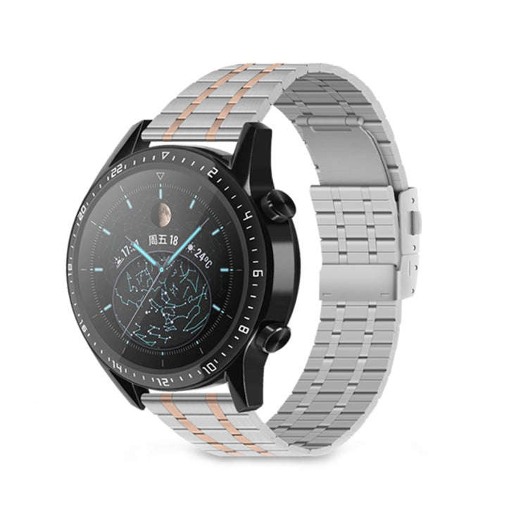 For Huawei Watch GT2 Pro 22mm Five-bead Steel Dual-press Buckle Watch Band(Silver Rose Gold)