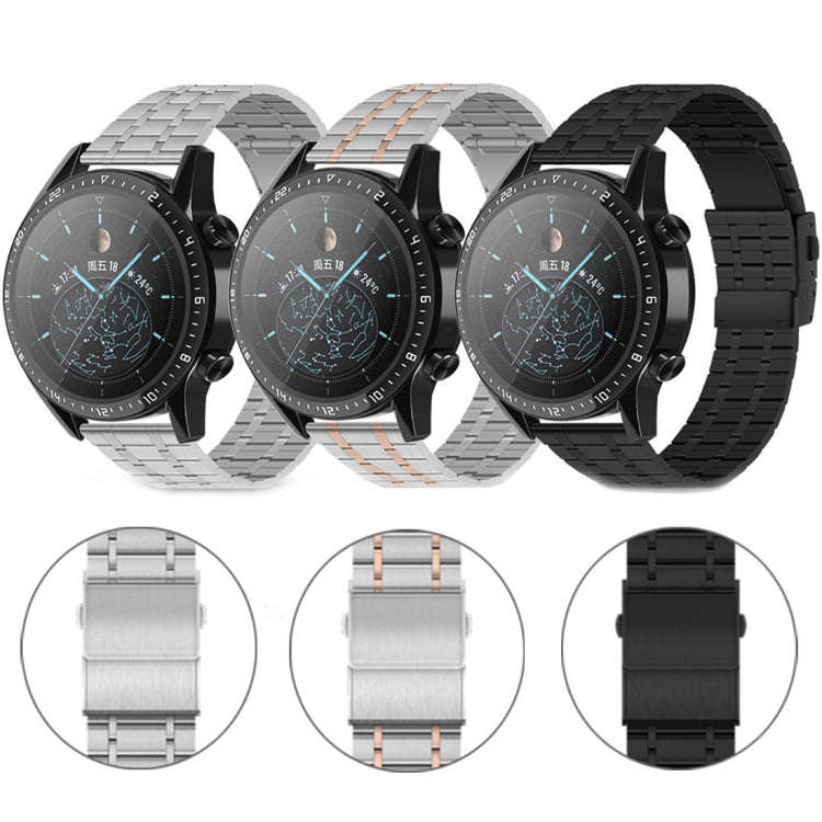 For Huawei Watch GT2 Pro 22mm Five-bead Steel Dual-press Buckle Watch Band(Silver Rose Gold)