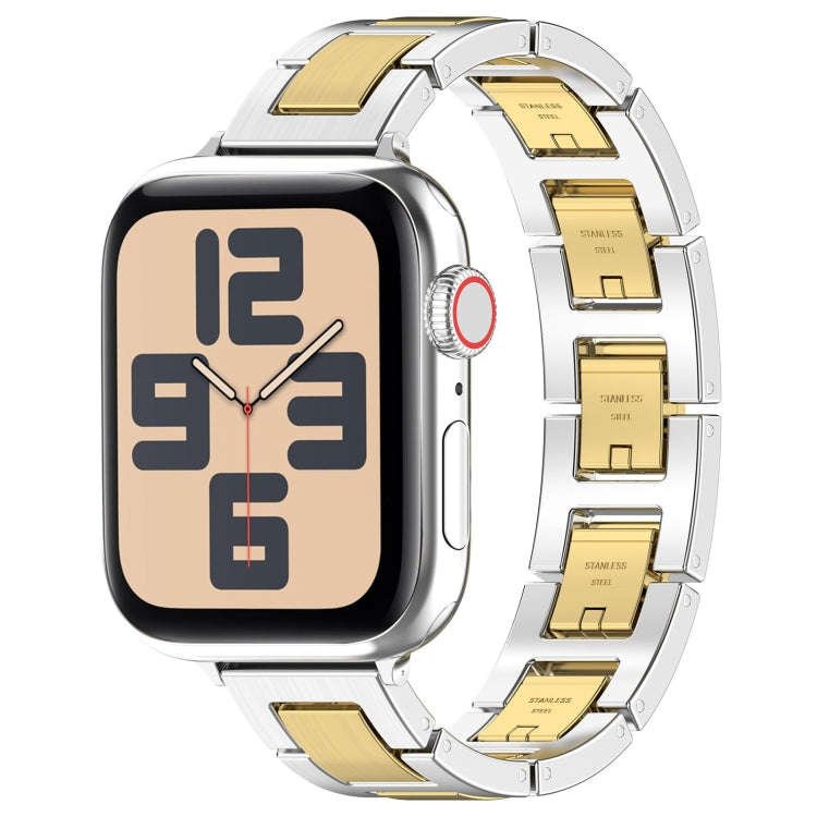 For Apple Watch SE 2023 40mm H Slim Stainless Steel Watch Band(Silver Gold)