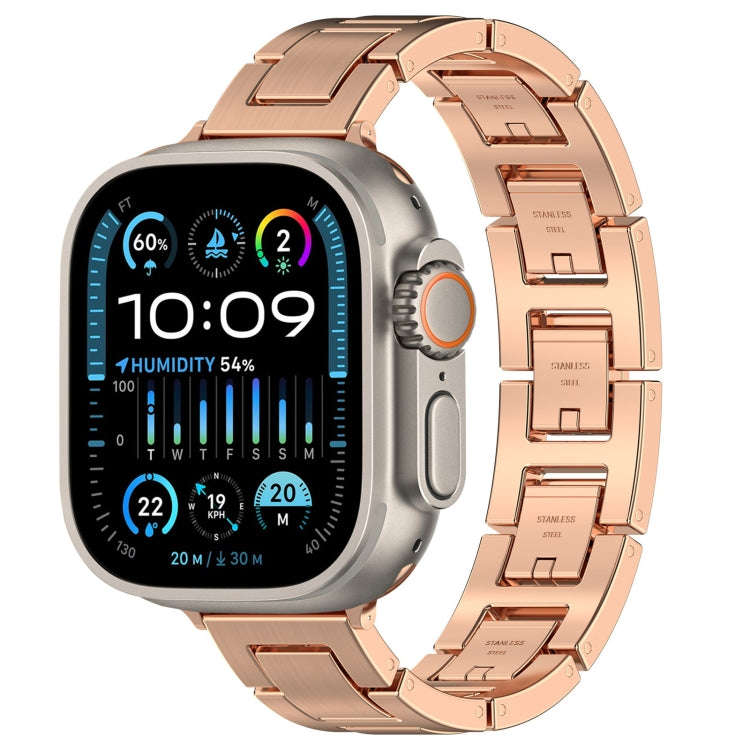 For Apple Watch Ultra 2 49mm H Slim Stainless Steel Watch Band(Rose Gold)