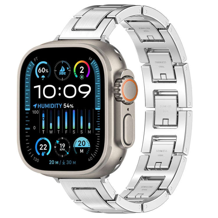 For Apple Watch Ultra 2 49mm H Slim Stainless Steel Watch Band(Silver)