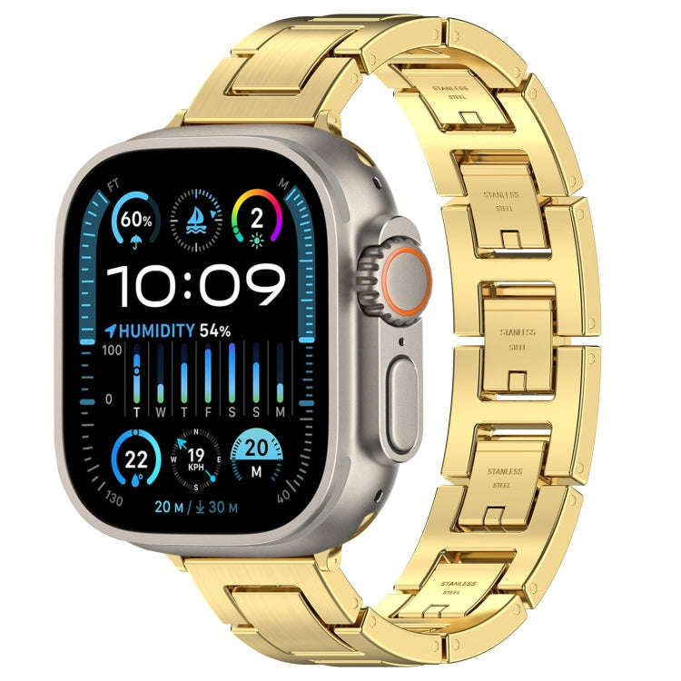 For Apple Watch Ultra 49mm H Slim Stainless Steel Watch Band(Gold)