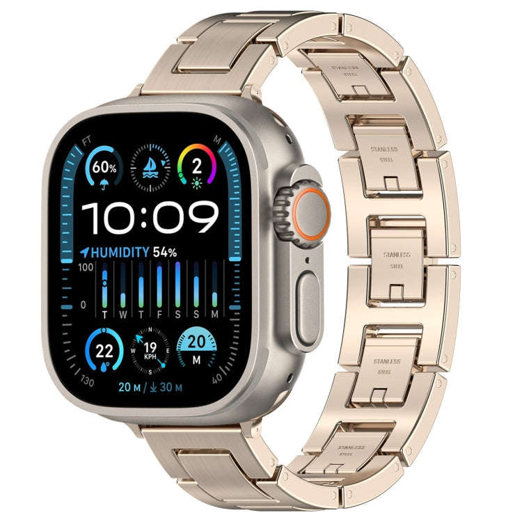 For Apple Watch Ultra 49mm H Slim Stainless Steel Watch Band(Starlight)