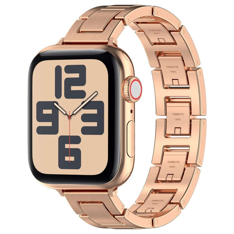For Apple Watch SE 2022 40mm H Slim Stainless Steel Watch Band(Rose Gold)