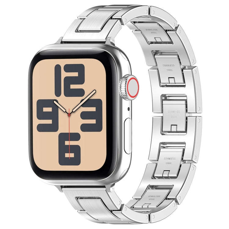 For Apple Watch SE 2022 44mm H Slim Stainless Steel Watch Band(Silver)
