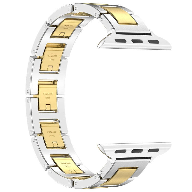 For Apple Watch Series 2 38mm H Slim Stainless Steel Watch Band(Silver Gold)