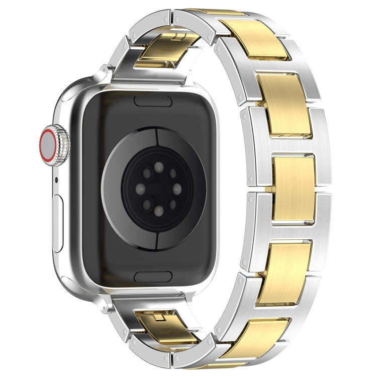 For Apple Watch Series 2 38mm H Slim Stainless Steel Watch Band(Silver Gold)