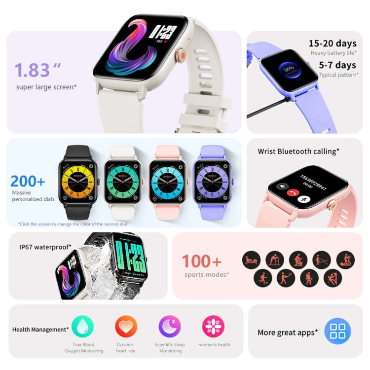 QS13 1.83 inch BT5.2 Smart Sport Watch, Support Bluetooth Call / Sleep / Blood Sugar / Blood Oxyg...