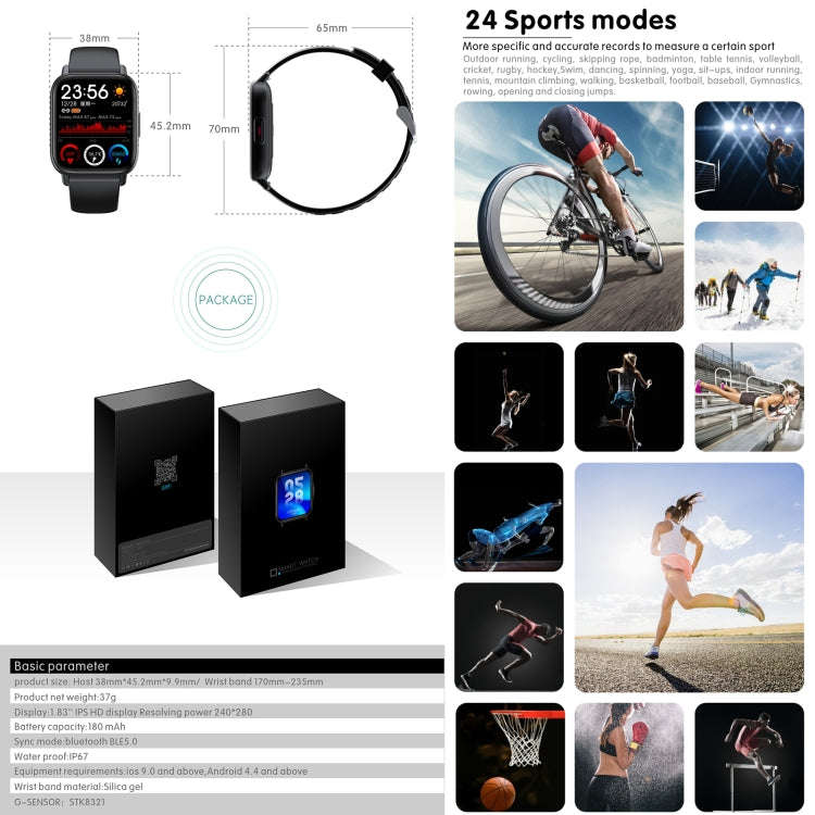 QS16 Pro 1.83 inch BT5.0 Smart Sport Watch, Support Bluetooth Call / Sleep / Blood Oxygen / Tempe...