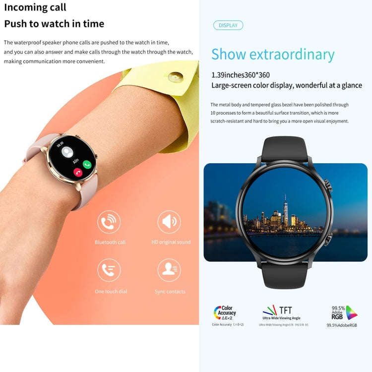 QS40 1.39 inch BT5.2 Smart Sport Watch, Support Bluetooth Call / Sleep / Blood Oxygen / Temperatu...