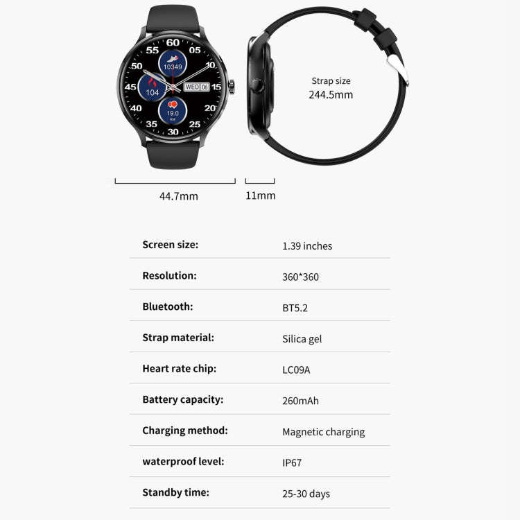 QS80 1.39 inch BT5.2 Smart Sport Watch, Support Bluetooth Call / Sleep / Blood Oxygen / Temperatu...