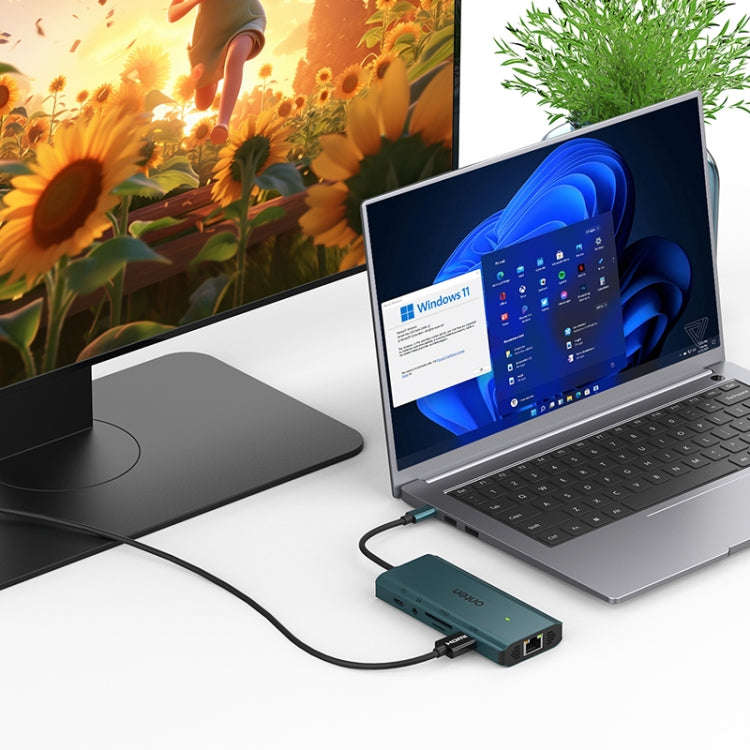 Onten UC961 9 in 1 USB-C / Type-C Multi-function HUB Docking Station(Green)