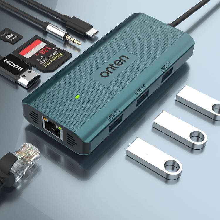Onten UC961 9 in 1 USB-C / Type-C Multi-function HUB Docking Station(Green)