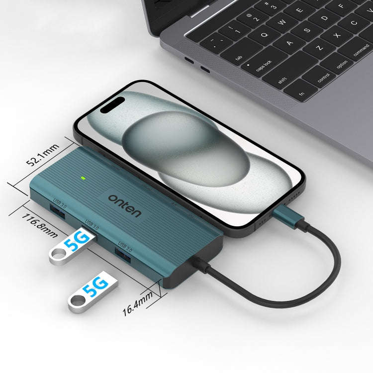 Onten UC961 9 in 1 USB-C / Type-C Multi-function HUB Docking Station(Green)