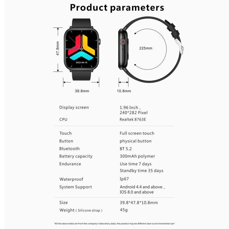 QX9 1.96 inch BT5.2 Smart Sport Watch, Support Bluetooth Call / Sleep / Blood Oxygen / Heart Rate...