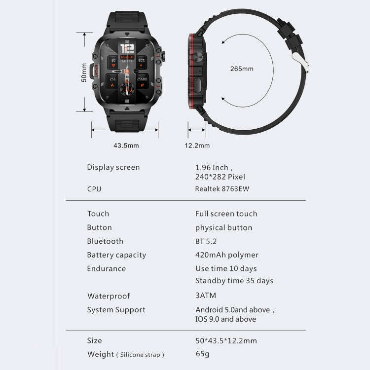 QX11 1.96 inch BT5.2 Smart Sport Watch, Support Bluetooth Call / Sleep / Blood Oxygen / Heart Rat...
