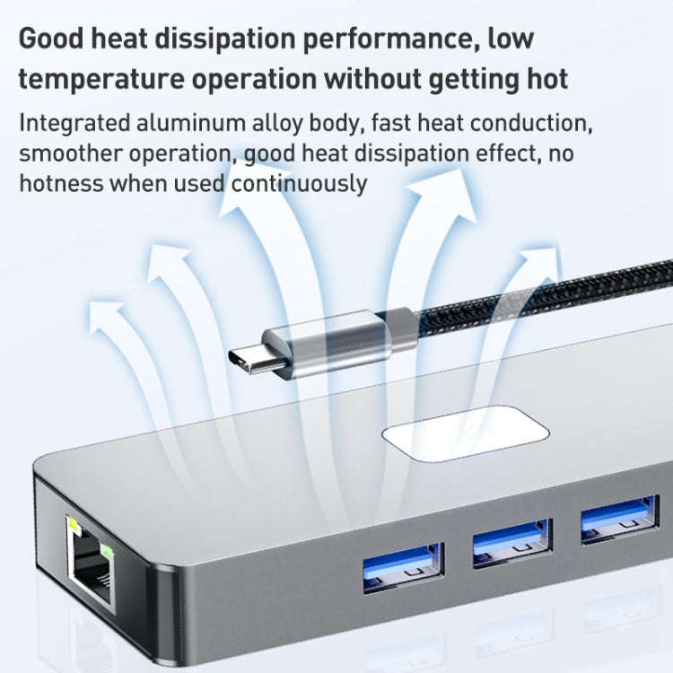 BYL-2401 8 in 1 Type-C to PD100W + USB3.0 + HDMI + DP + RJ45 HUB Docking Station(Space Grey)
