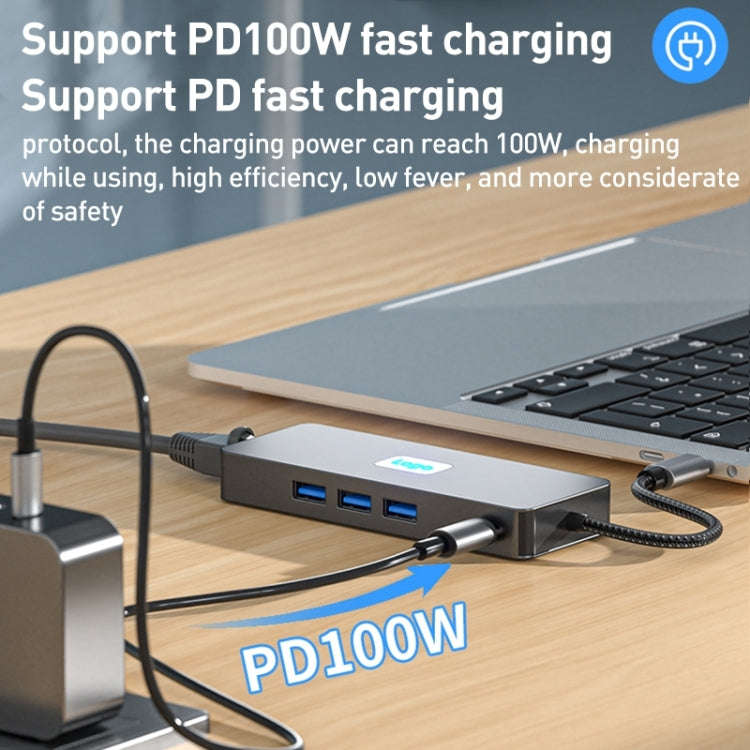 BYL-2401 8 in 1 Type-C to PD100W + USB3.0 + HDMI + DP + RJ45 HUB Docking Station(Space Grey)